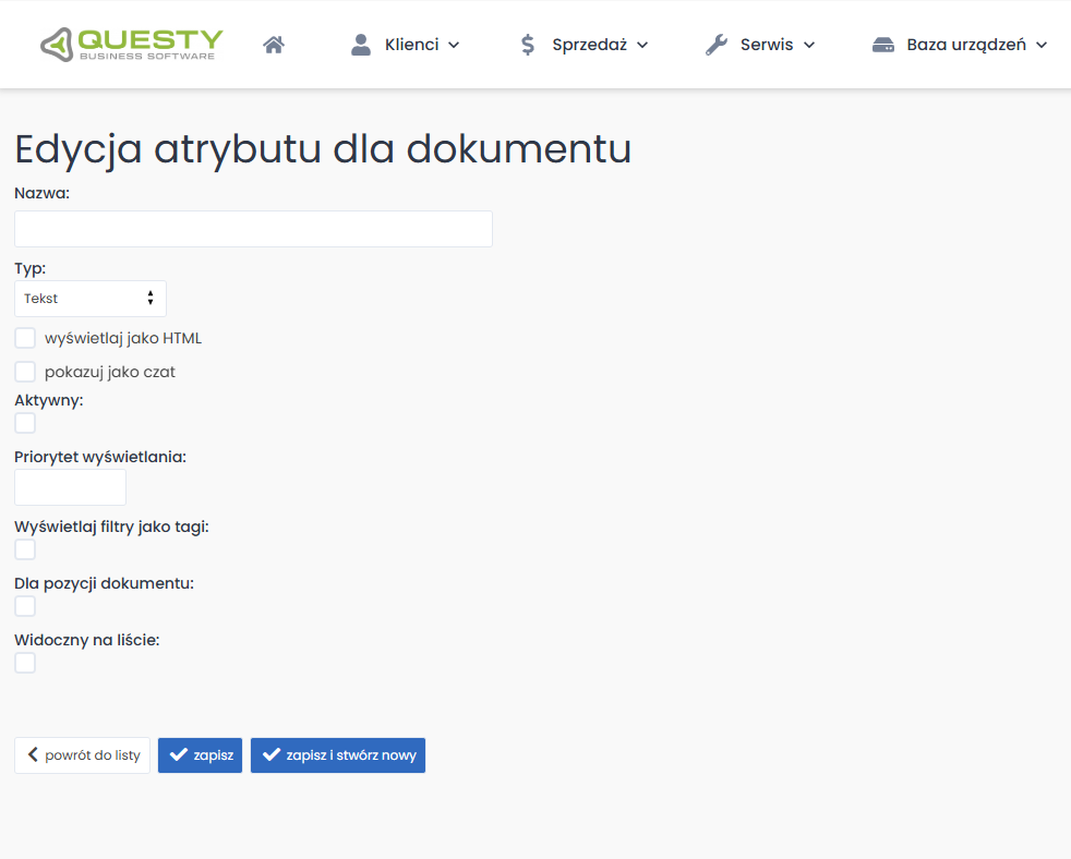 Karta edycji atrybutu